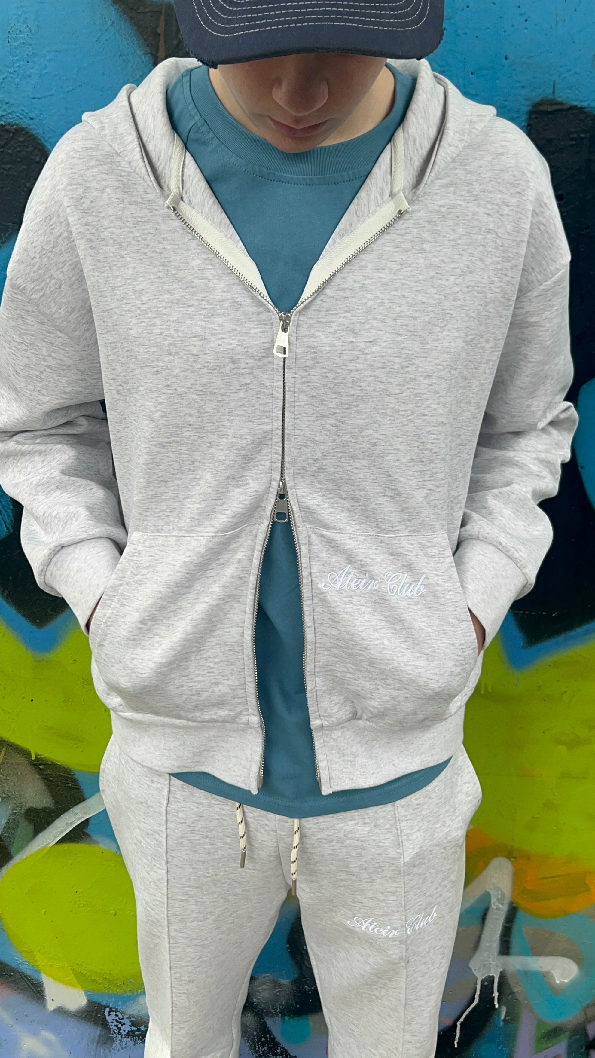 Essential hooded zip up - Grey Marl