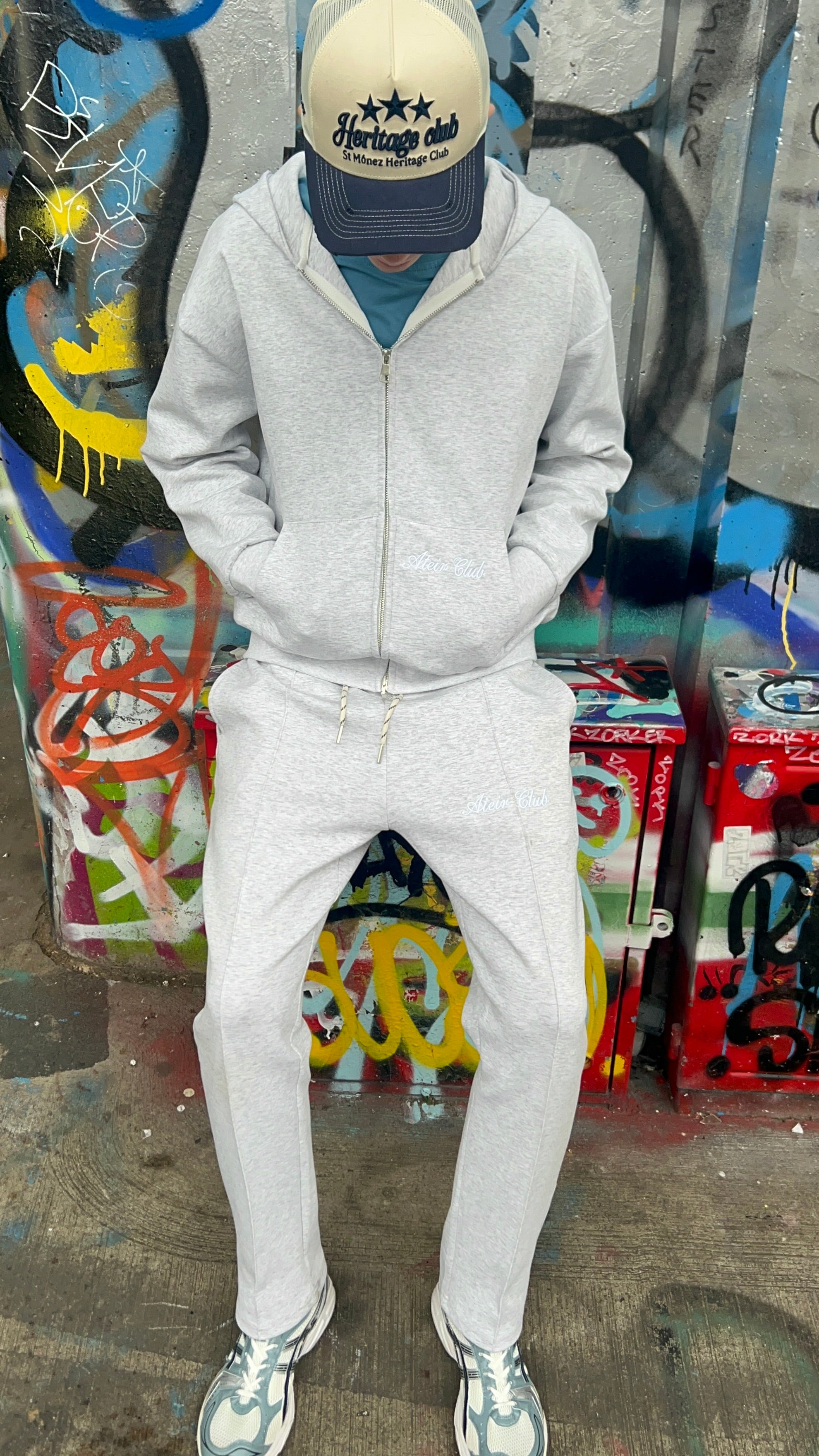 Essential hooded zip up - Grey Marl