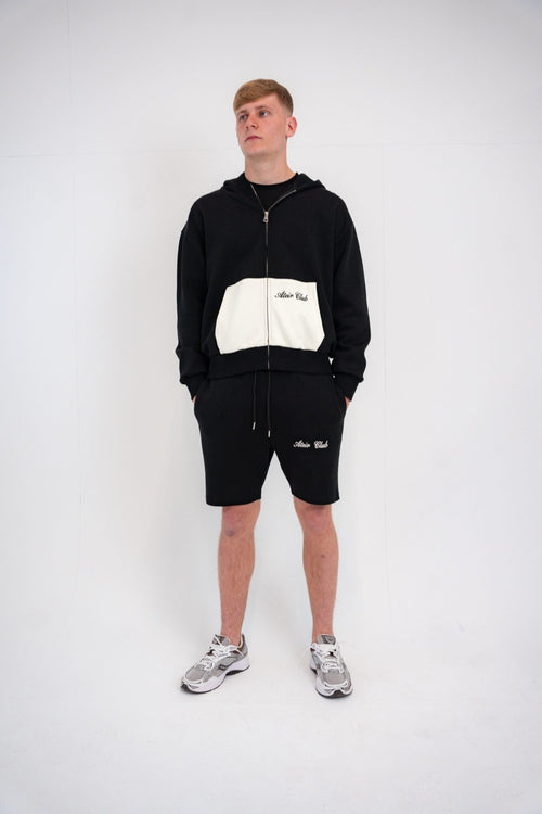 Essential hooded zip up - Black & Cream