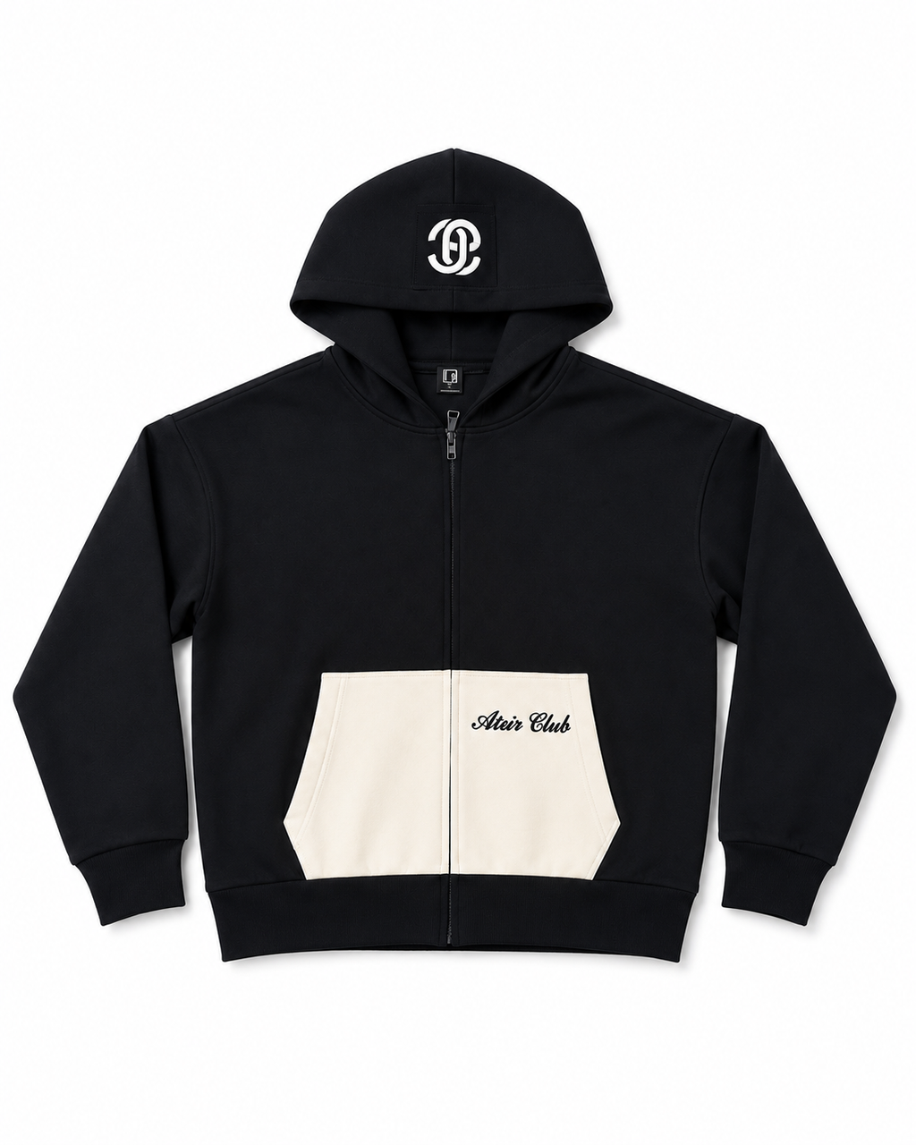 Essential hooded zip up - Black & Cream